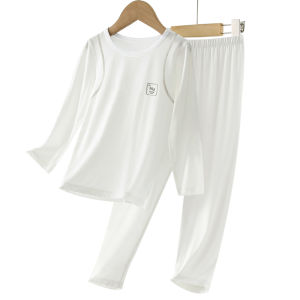 Childrens Modal Sleepwear Thin Long Sleeve Home Clothes Set for Boys And Girls Comfortable Breathable Air Conditioning Suit