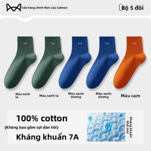 Tất MiiOW nam làm bằng cotton tất ngắn dài đến bắp chân kháng khuẩn chống mùi thoáng khí