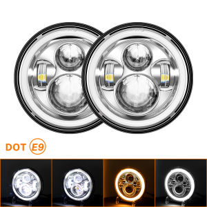 7" Round LED Headlights White DRL / Amber Turn signal For Hummer H1 H2 H3 LED Projector DRL 7 inch Headlamp Lada niva 4x4