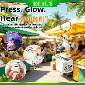 ECILY Funny Seagull Mine Keychain with Sound Light Type-C Rechargeable Stress Relief Glowing Toy Cute Bag Pendant Desktop Decorations Novelty Gift