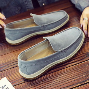 Mens Summer Faux Suede Slip-On Shoes Soft Bottom Genuine Leather Breathable Lazy Casual Shoes Hollow out Trendy Bean Bean Shoes