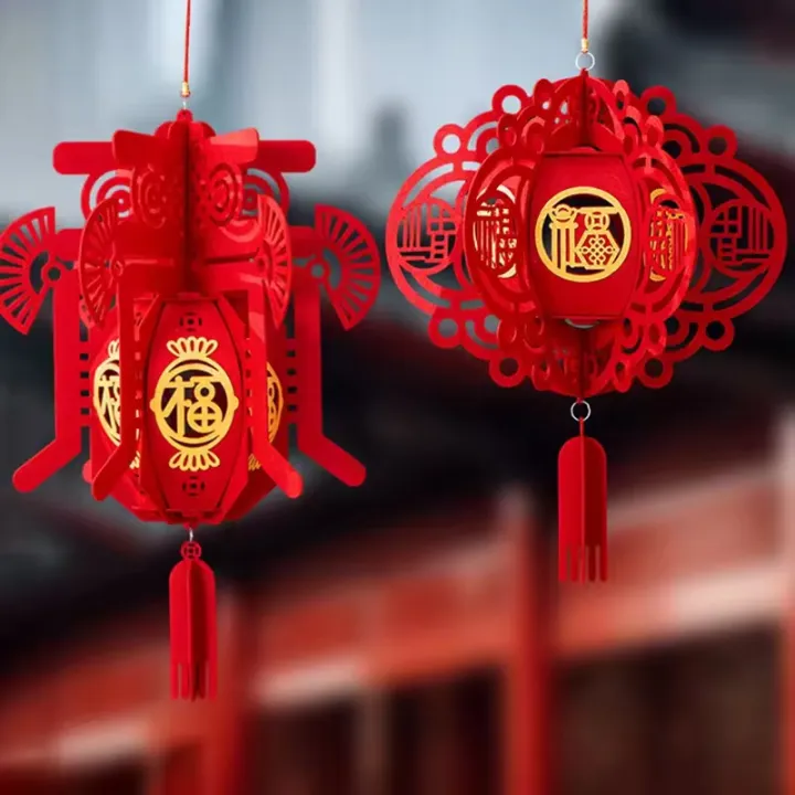 Traditional Chinese Red Lantern With Tassel Reusable Pendants Creative ...
