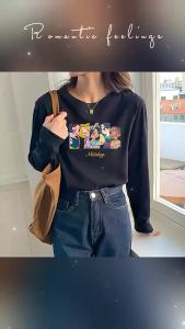 228 Cotton Long Sleeve T Womens Autumn Shirt 2024 New Loose Fit Versatile Printed T Wholesale Womens T-Shirt Base Shirt Top