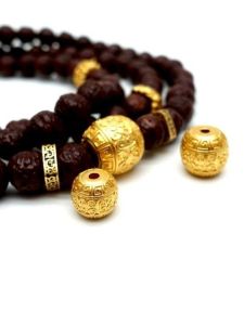 925 Sterling Silver Gold Plated Return Pattern Beads Hollow Old Style Barrel Beads Bracelet Accessories Buddha Seeds Jewelry