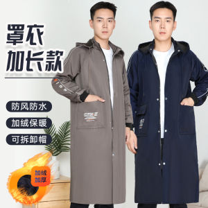 Thickened Fleece over Knee Apron Waterproof Oil Proof for Men Home Use Winter Workwear Long Sleeve Apron Polyester Fiber