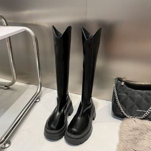 Knee High Thick Bottom Boots Womens Outerwear Autumn Winter New Knight Boots V-notch Slimming Long Boots Female Model