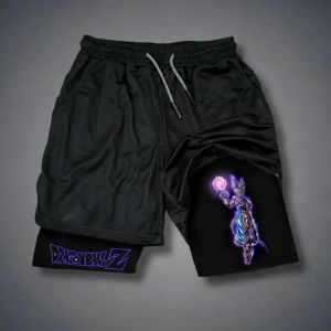 Bandai | Dragon Ball Anime Beerus Printed Double Layer Shorts 2026 Summer Mens Fitness Quick Drying Breathable Sports 2-in-1 Shorts