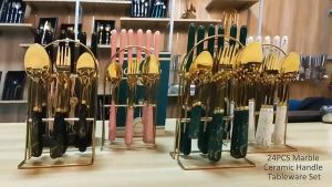 [1SET | 24PCS] Encora Stainless Steel Cutlery Set Tableware Cutlery Set Sudu Garfu Pisau 餐具套装 Knife Fork Spoon