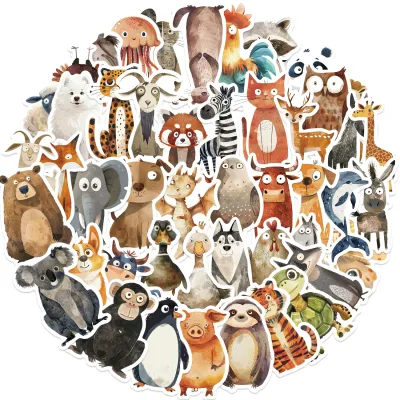 50PCS Cute Strange Watercolor Animals Stickers DIY Laptop Phone Luggage Cup Waterproof Graffiti Bicycle Car Cartoon Decals