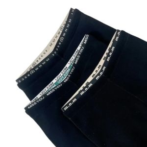 High Waist Fleece Lined Black Letter Print Leggings Womens Base Layer Pants Autumn Winter Outerwear Nine-Tenths Length