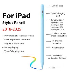 For iPad Pencil 2025 Stylus Pen for Air Pro M3 with Palm Rejection and Tilt Sensitivity for iPad Pro 11 7/8/9/10/11th Mini 5 6 7