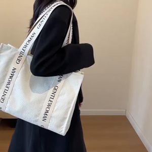 gentlewoman vintage tote bag large capacity corduroy letter strap hand shoulder bag