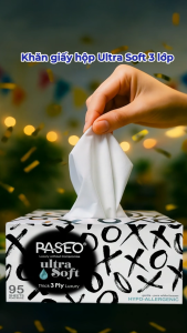 Lốc 4 Hộp Khăn Giấy Lau Mặt Paseo Hypo-allergic Xoxo Cao Cấp 95 Tờ 3 Lớp Mềm Mịn - Phù Hợp Kể Cả Da Nhạy Cảm