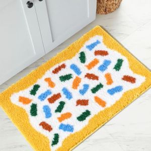 VIKAMA Non-slip Rainbow Fan Shape Bath Mat Soft Absorbent Microfiber for Bathroom Shower Home Decor