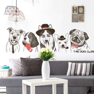 Decal giấy dán tường Hình chó hoạt hình nghệ thuật có keo sẵn phong cách hiện đại
