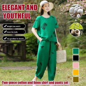 Middle-Aged Mother Summer Clothes Chinese Style Two-Piece Suit New Style Middle-Aged and Elderly Womens Clothing Noble Small Shirt Clothes Suit
