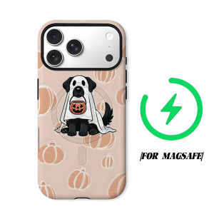 Ghost Dog Pumpkin Tile Phone Case for iPhone 18 17 16 15 14 13 12 11 Air Pro Max Plus Double-layer Cover