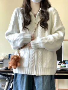 Milk Fufu Soft Glutinous White Sweater Outwear Female Spring and Autumn Loose Super Nice Classy Warm Soft Wind Knitwear Tide