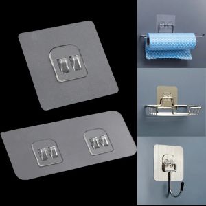 2Pcs Transparent Double Viscose Wall Hook Holder Self-Adhesive No Punching Strong Buckle Hook Door Storage Heavy Duty Hanger for Kitchen Bathroom Gadget
