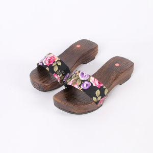 New Womens Slip-On Dance Practice Wooden Clogs Floral Design School Style Home Comfort mid Heel Wood Bottom Sandals