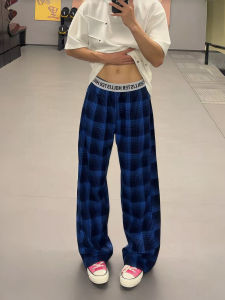 LIUBU | Vintage Blue Black Check Wide Leg Light Pants