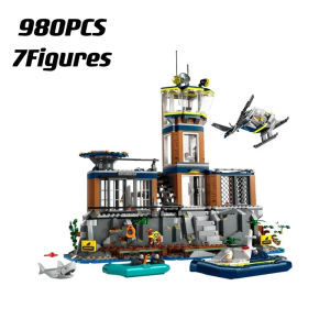 Compatible Sets City Series 60419 police Station sea prison Island building set helicopter boat shark brick toy childrens gift