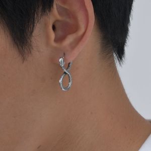 Kemstone Stainless Steel Infinity Snake Hoop Earrings - Hip Hop Punk Metal Ear Studs for Men
