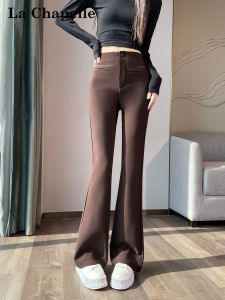 La Chapelle High Waist Flared Pants Womens Coffee Color Elegant Style Autumn New Arrival Casual Pants Slimming Effect