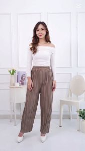 Celana Kulot Lidi Kham Wanita Dewasa Plisket Hyget Premium Karet