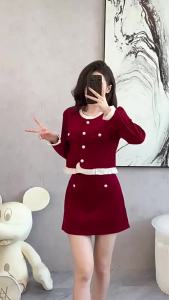 TQTZ48 5908 สีแดงกลิ่นเล็ก ๆ น้อย ๆ สง่างามเทพธิดาแฟนเจ้าหญิงลมชุดสำหรับฤดูใบไม้ร่วงและฤดูหนาวระเบิดเสื้อผ้าลูกฟูกบวกครึ่งตัวกระโปรงสองชิ้น