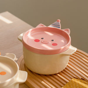 ชามซี่โครงเซรามิก ทรงกลม ลายการ์ตูน ทนความร้อนสูง ขนาดใหญ่ สำหรับใช้ในบ้าน ชามซี่โครง ชามข้าวหมูสับ ชามข้าวกล้อง