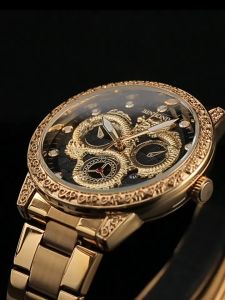 BINBOND Watch for Men Stainless steel watch Leather band Dragon Luminous Waterproof Calendar Luxury big Dial Quartz Wristwatch with free WATCH BOX