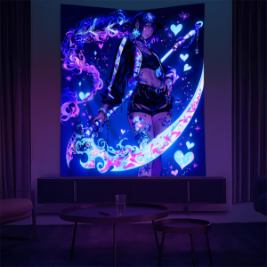 VIKAMA Magical Girl Anime Huỳnh Quang Tấm Thảm Trang Trí Tường Cho Phòng Ngủ Phòng Khách Văn Phòng Dễ Dàng Lắp Đặt Polyester Chống Thấm Nước