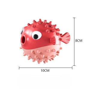 1PCS Dog Bouncy Puffer Fish Toy TPR Treat Dispensing Ball Squeaky Chew Toy Teeth Cleaning Durable Interactive Pet Puzzle Feeder