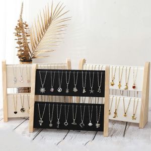 2 Layers Wood Slope Shape Jewelry Display Necklace Pendant Organizer Stand Holder Rack Showcase Tray