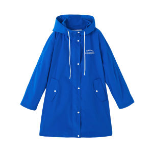 URLAZH | Elegant Navy Blue Loose Hooded Trench Coat Women