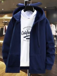 plus Size Fleece Lined Hooded Thickened Mens Sweatshirt Casual Cotton Outerwear for Autumn And Winter Fashionable Streetwear