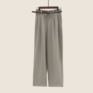 High Waist Drapey Casual Suit Pants Women Early Autumn Loose Straight Wide Leg Pants New Spring Autumn Floor-Length Pants