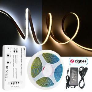 5m 10m Mini Zigbee 3.0 COB CCT Led Strip 12V Dual White Dimmable Light Full Kit APP Remote Fr Alexa Google Assistant SmartThings