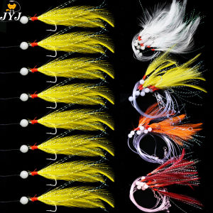 WODJYJ 8 arms Sabiki Rigs Saltwater Artificial Fishing Lures Luminous Sea Bait Mackerel Pesca Tackle string Hooks Feather Hook