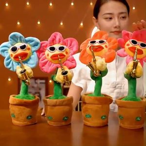 72 Songs Kids Toys Singing And Dancing Cactus Sun Flower Toy Simulation Sunflower Dancing Playing Saxophone Toy Gift Plush Flowers Electronic Shake Recording Dancing Cactus Toys USB rechargable 太阳花