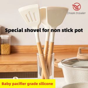 Silicone Wood Soup Spoon Spatula Brush Scraper Grey Oil Brush Kitchen Cooking Tools Kitchenware Utensils Cookware
