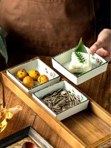 จานเล็กแบบญี่ปุ่น จานเซอร์รามิค จานเซ็ตสำหรับขนมปังแห้ง จานเล็กสำหรับตักชา จานเซอร์รามิคสำหรับใช้ในบ้าน ลายดอกไม้