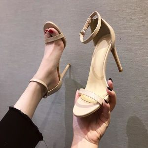 Black Strap Sandals Womens Outdoor Wear Summer New High Heels Elegant French Style Shoes Thin Heel Fashionable Flats