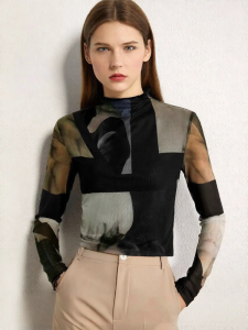 Mesh Under T-Shirt Elastic Fitted Round-Neck Thin