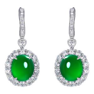 AILEQ | Natural Chalcedony 925 Sterling Silver Agate Green Egg Surface Luxury National Style Earrings