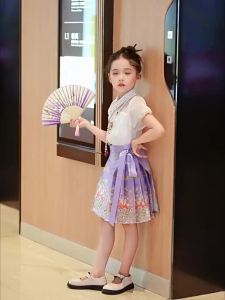 332NW Horse Faces of The Girls Dress Hanfu Children Suit System of Antique Ming Ancien Girls Mamian Skirt Hanfu Style Childrens Set Ancient Style Ming Dynasty Costume 2025 Traditional Chinese Style Half Skirt 7.14