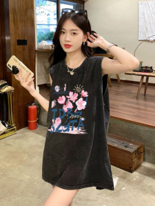 Trendy Oversized Sleeveless Vest Womens American Washed Vintage Summer New Loose Large Size Internet Celebrity T-Shirt Top
