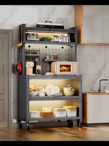 🔥Storage rack Carbon steel Kitchen Cabine Kitchen rack floor-to-ceiling multi-layer microwave oven storage rack shelf household Dapur Kabinet Rak Dapur 置物架