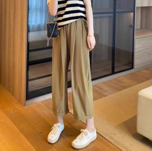 Shalldoer | High Waist Loose Wide Leg Casual Pants Women Summer Thin Large Size Fat MM Straight Nine Points Slimming Trousers Commute Style